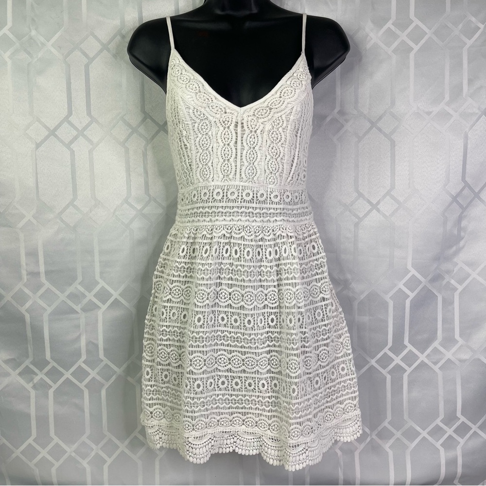 Abercrombie & Fitch White Lace Eyelet Mini Dress Smocked Back XSP